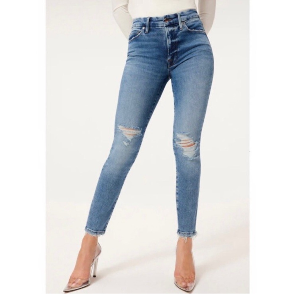 Good American Good Legs Ripped High Waisted Cropped Skinny Jeans. Size 12/31